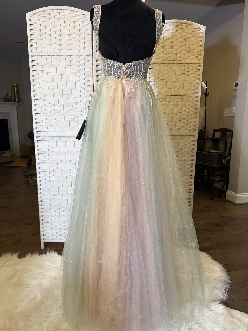 Terani Couture Pastel Ombre Tulle Prom Gown with Beaded Bodice - Picture 6 of 8